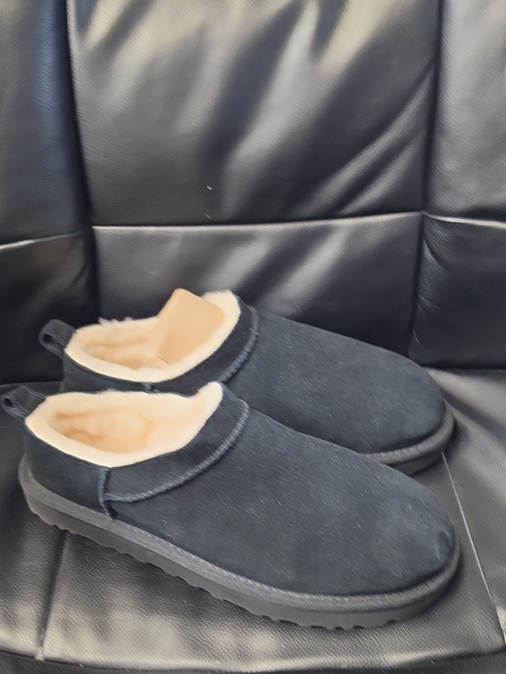 UGG Men's Black Suede Shearling-Lined Slip-On Mules